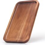 Ayiaren acacia wood mini serving tray, rectangular, displayed with cheese and crackers on a rustic table.