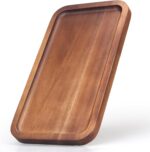 Ayiaren acacia wood mini serving tray, rectangular, displayed with cheese and crackers on a rustic table.