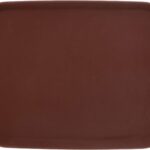 Brown 12x16 inch rectangular serving tray made of textured non-slip plastic with raised edges, seen from an angle.
