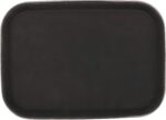 Brown 12x16 inch rectangular serving tray made of textured non-slip plastic with raised edges, seen from an angle.