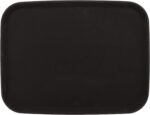Brown 12x16 inch rectangular serving tray made of textured non-slip plastic with raised edges, seen from an angle.