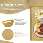 A modern 13-inch square gold foil decorative serving tray with cutout handles on a white background.