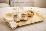 PARK & OZ Turkish Vintage Gold Serving Tray with handles, showcasing intricate Ottoman geometric patterns on a reflective sur