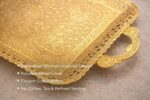 PARK & OZ Turkish Vintage Gold Serving Tray with handles, showcasing intricate Ottoman geometric patterns on a reflective sur