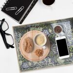 Rectangular seaweed-colored plastic serving tray with integrated handles, displayed on a coffee table.
