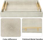 Two rectangular ivory faux shagreen serving trays with brushed gold handles, one larger and one smaller, stacked slightly.
