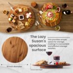 An 18-inch round Tidita acacia wood lazy susan turntable on a kitchen countertop, showcasing its natural wood grain.