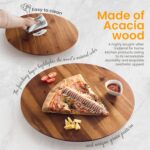 An 18-inch round Tidita acacia wood lazy susan turntable on a kitchen countertop, showcasing its natural wood grain.