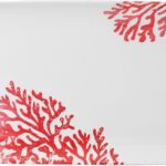 A rectangular UP Red Coral Melamine Serving Tray with a vibrant red coral pattern on a light background.