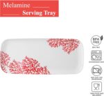 A rectangular UP Red Coral Melamine Serving Tray with a vibrant red coral pattern on a light background.
