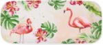 A rectangular UP Red Coral Melamine Serving Tray with a vibrant red coral pattern on a light background.