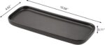 Two black rectangular ceramic trays by VanEnjoy, ideal for organizing soap bottles and toiletries on a bathroom or kitchen co