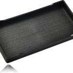 A sleek, small black rectangular plastic tray from VCREATC, ideal for organizing soaps or vanity items on a countertop.