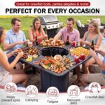 Vercraft 40 inch by 40 inch black plastic picnic table with 8 beverage holders, suitable for outdoor parties.
