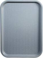Two rectangular gray Winco fast food trays, 14 by 18 inches, stacked neatly on a clean surface.
