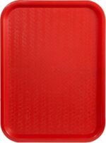 Two rectangular gray Winco fast food trays, 14 by 18 inches, stacked neatly on a clean surface.