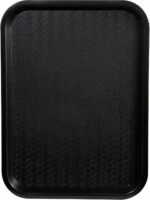 Two rectangular gray Winco fast food trays, 14 by 18 inches, stacked neatly on a clean surface.