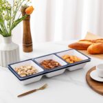Two ZAROCRUS Talavera patterned 3-section rectangular melamine serving trays with floral design.