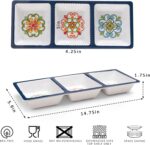 Two ZAROCRUS Talavera patterned 3-section rectangular melamine serving trays with floral design.